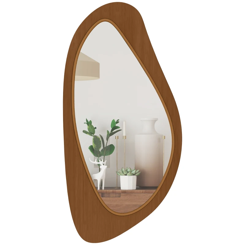 HOMCOM Miroir mural asymétrique 91,5 x 45 cm, miroir suspendu moderne, cadre en bois, effet bois naturel