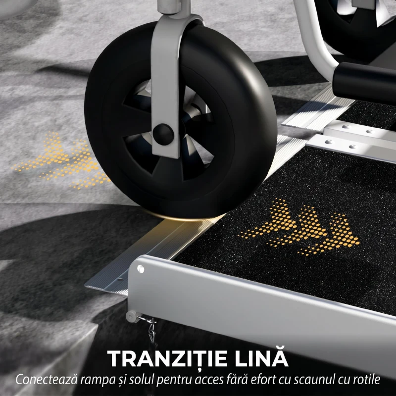 HOMCOM Rampă Pliabilă pentru Scaun cu Rotile din Aluminiu cu Strat Antiderapant și Margini, 122x73,5 cm, Negru