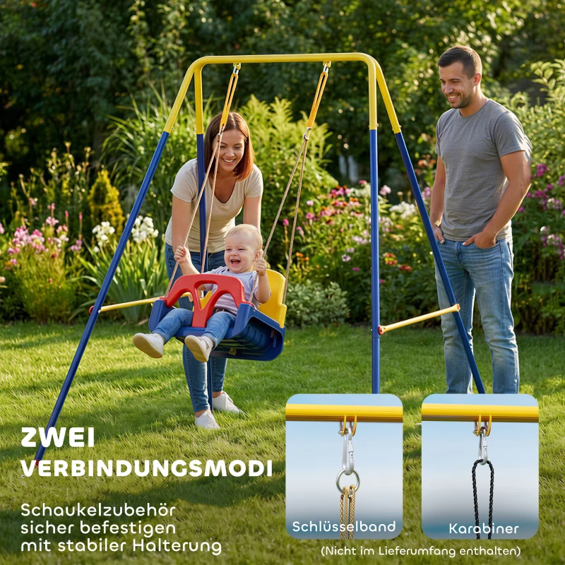 AIYAPLAY Faltbar Schaukelgestell mit A-Rahmen, 2 Haken, 4 Bodenankern, für 9 Monate bis 8 Jahre Kinder 128x155x157 cm Blau