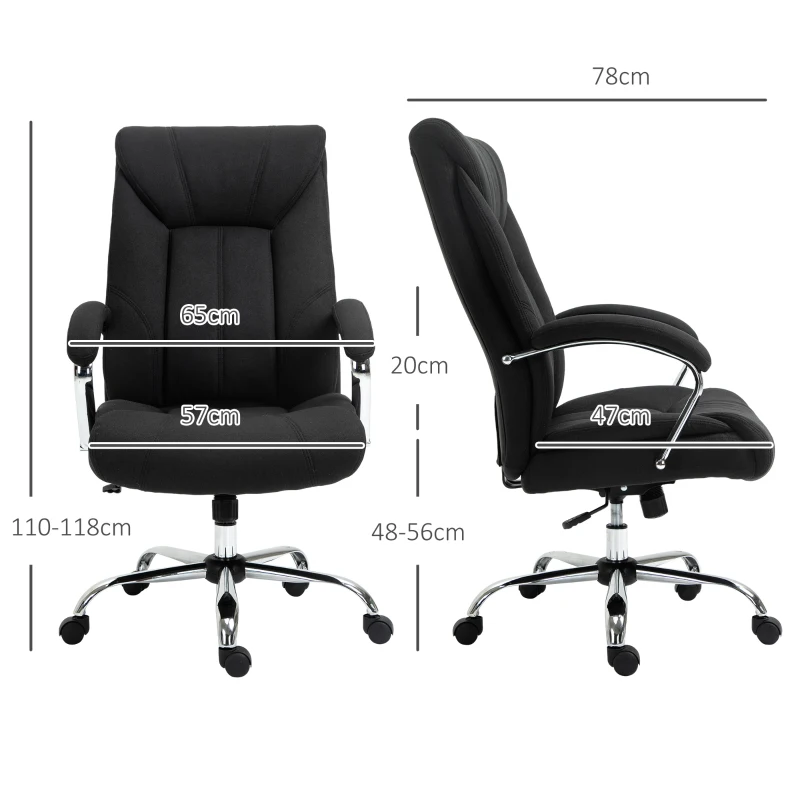 Vinsetto Fauteuil de bureau, chaise de bureau ergonomique, hauteur réglable, dossier haut, fonction de bascule, 65x78x118cm, noir