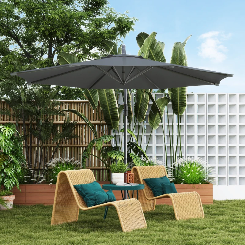 Outsunny Parasol déporté octogonal rabattable diamètre 3 m parasol de jardin avec pied en croix gris foncé