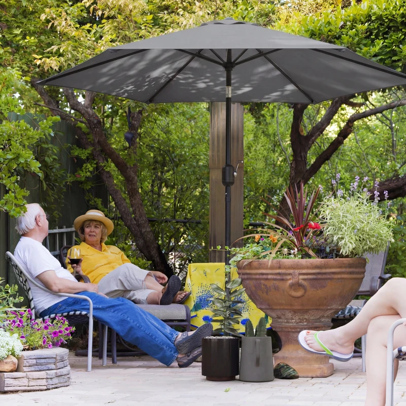 Outsunny 2.6 m Garden Parasol Umbrella with Aluminium Pole, Outdoor Patio Umbrella with Tilt and Crank, Vent, Grey