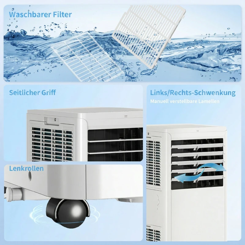 HOMCOM Tragbares Klimagerät 7000 BTU, 4-in-1 Klimaanlage mit Kühlung, Entfeuchter, Ventilator, Schlafmodus