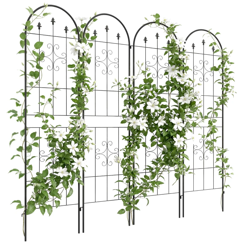 Outsunny Lot de 4 treillis de jardin support pour plantes grimpantes en acier 50 x 180 cm noir