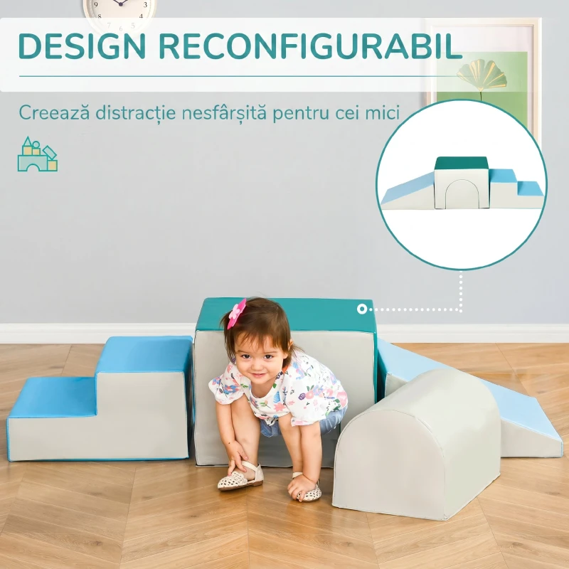 HOMCOM Set 4 Blocuri de Construcții Moi pentru Copii cu Vârsta de 1-3 Ani, Modulabile, Multicolor