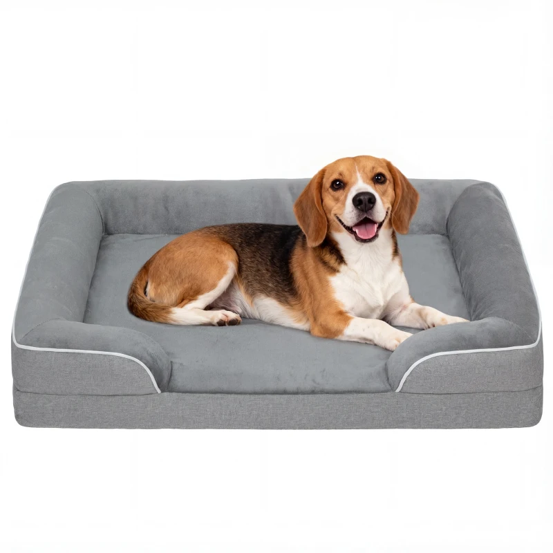 PawHut Cama para Perros Medianos Cama para Gatos con Base Antideslizante Funda Extraíble y Lavable 91,5x68,5x16,5 cm Gris