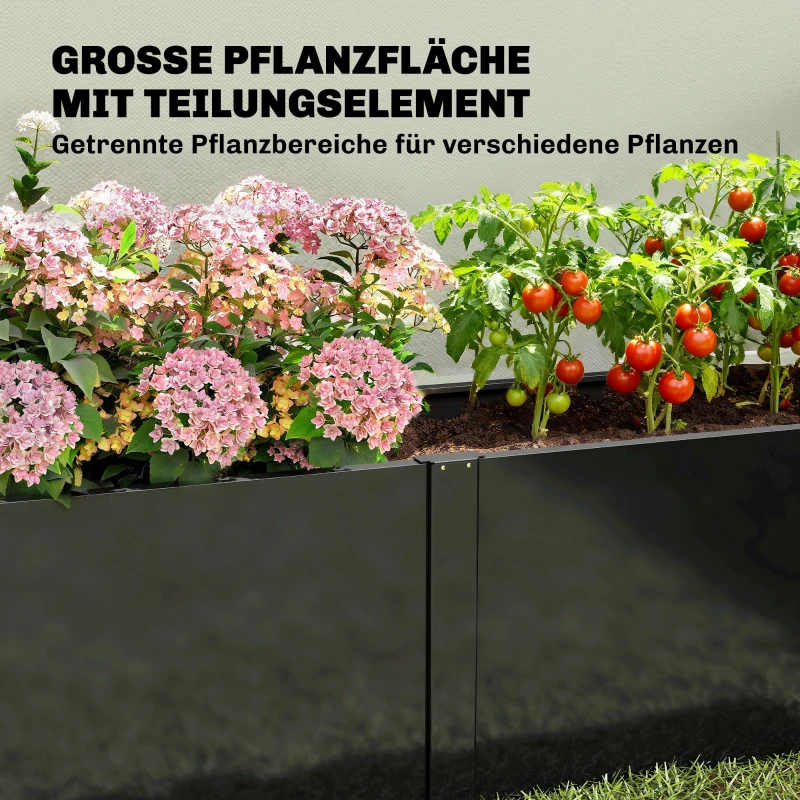 Outsunny Hochbeet aus galvanisiertem Stahl, 150 x 53 x 55 cm, Outdoor-Pflanzkasten mit Trennwand, Schwarz