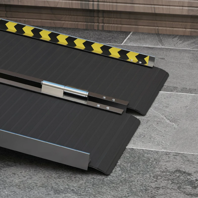 HOMCOM Rampă pliabilă pentru scaun cu rotile din aluminiu cu deflectoare și autocolante, 122x73,6x5,1 cm, neagră