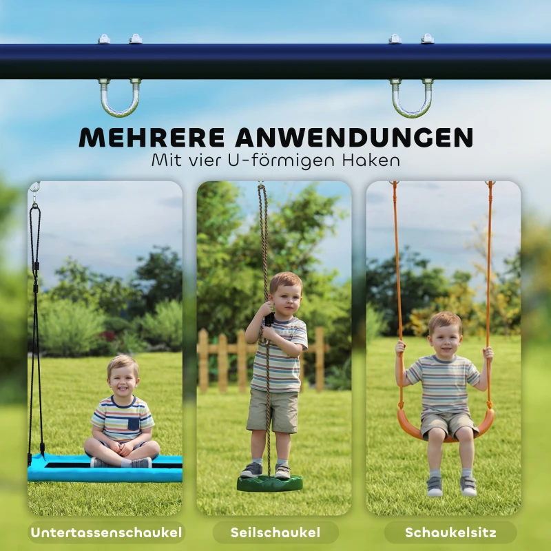 AIYAPLAY Schaukelgestell Stahl Schaukelgerüst bis 150 kg für Nestschaukel Kinderschaukel Kletterleiter, 260 x 160 x 178 cm, Blau