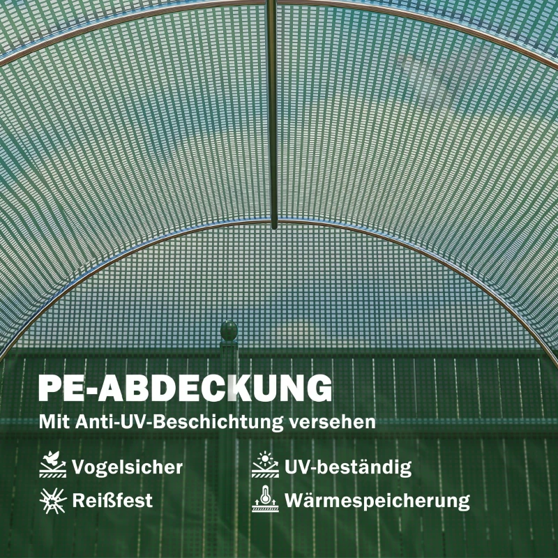 Outsunny Rundbogen-Gewächshaus, 6 Netzfenster, transparente Folie, Metallrahmen, 3,95 x 1,95 x 1,90m, Grün