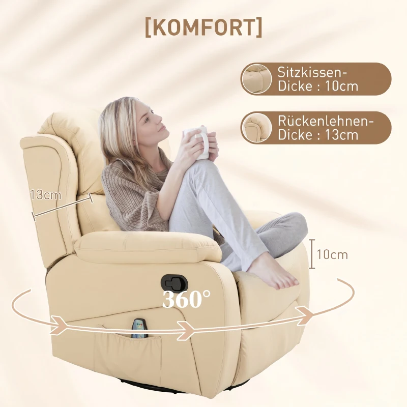 HOMCOM Fotoliu de Ralaxare cu 8 puncte de masaj și Încălzire, Fotoliu Reclinabil cu Suport pentru Picioare, 97x92x104 cm, Bej