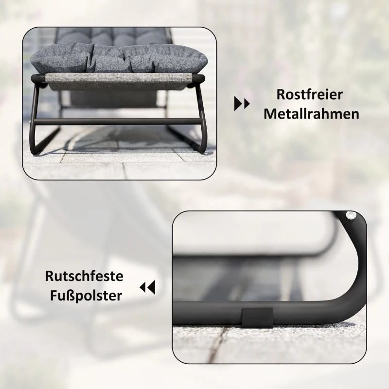 Outsunny Loungesessel Outdoor Balkonsessel mit Hocker 13 cm dicker Auflage rutschfesten Füßen Dunkelgrau