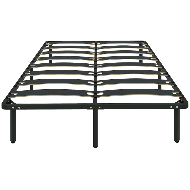 HOMCOM Cadre de lit 140 x 190 cm, lit 2 personnes avec sommier à lattes en bois massif et pied, avec rangement au-dessous, noir