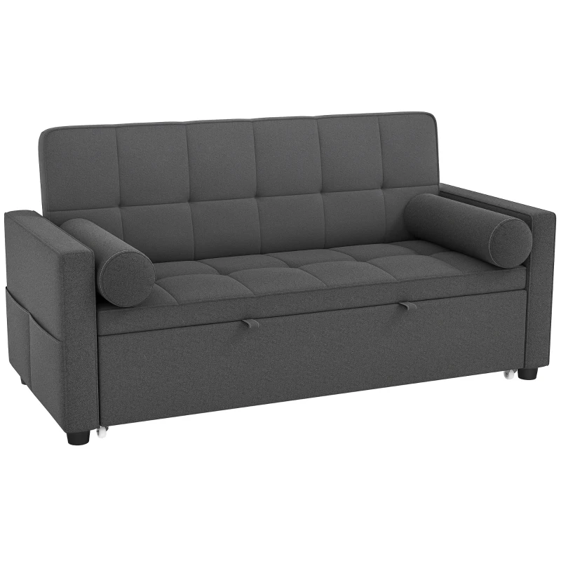 HOMCOM Canapé convertible 2 places 3 en 1 canapé-lit avec lit gigogne double dossier réglable 2 coussins 80,5x137,5x84cm gris