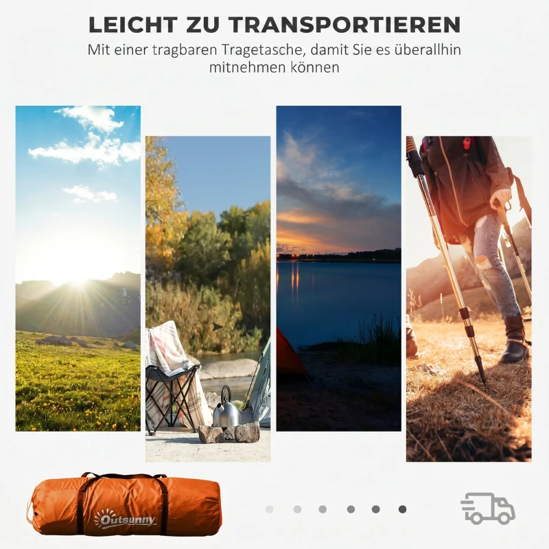 Outsunny Tunnelzelt für 4-6 Personen, Campingzelt mit Tür, Bodenplane, 2000mm wasserdicht Orange