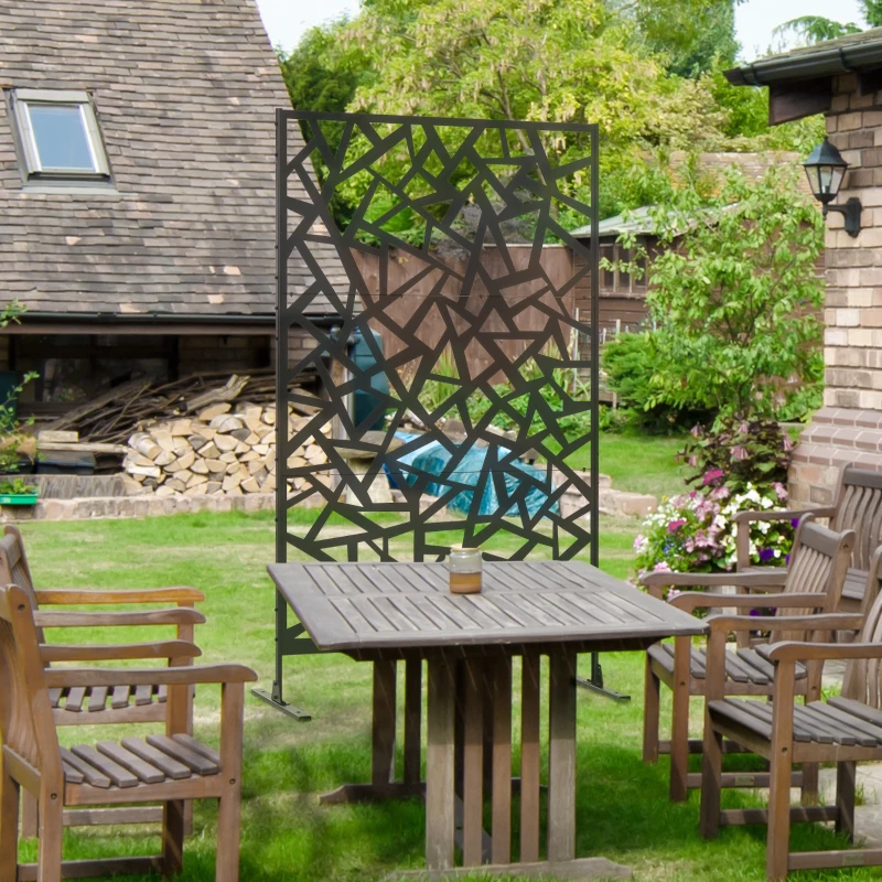 Outsunny Panneau brise-vue balcon décoratif extérieur à motif géométrique ajouré en acier 122 x 45 x 198 cm noir