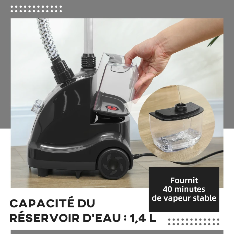 HOMCOM Défroisseur vapeur vertical défroisseur à vêtements 1,4 L 1950 W débit vapeur 30g/min tige telescopique noir