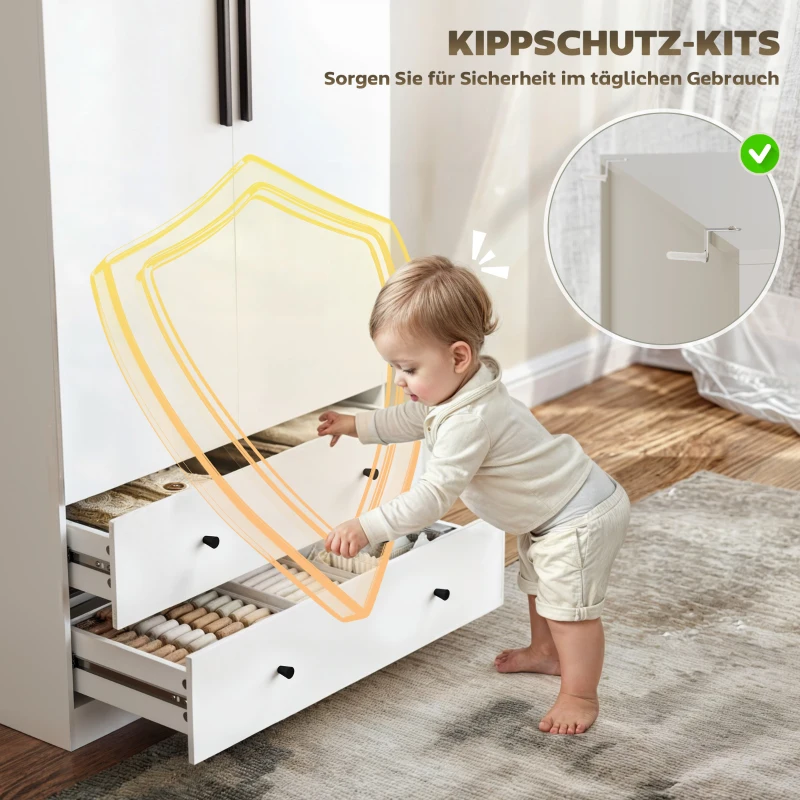 HOMCOM Kleiderschrank, 2 Türen, Hängebereich, Kleiderstange, 2 Schubladen, MDF, Weiß