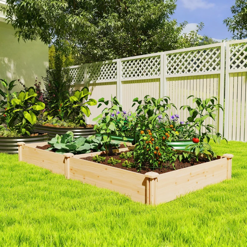Outsunny Carré Potager de jardin en Bois massif, Jardinière Surélevé avec séparateur, 235 x 121 x 26 cm, effet Bois Naturel