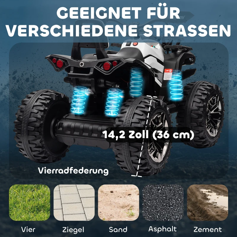 HOMCOM Elektro-Kinderquad, 3-8 km/h, 45 Min. Betriebszeit, LED-Scheinwerfer, Musikplayer mit USB, für Kinder 3 bis 5 Jahre