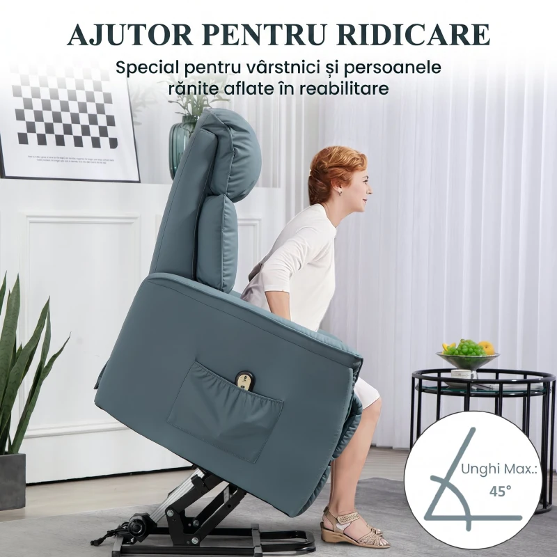 HOMCOM Fotoliu Relax Rabatabil Electric cu Funcție Alzător, Telecomandă și Suport pentru Picioare, 80x94x104cm, Albastru