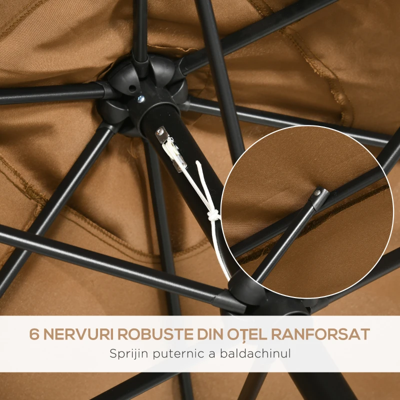 Outsunny Umbrelă de grădină 2x3 m dreptunghiulară cu manivelă și unghi reglabil, culoare cafea