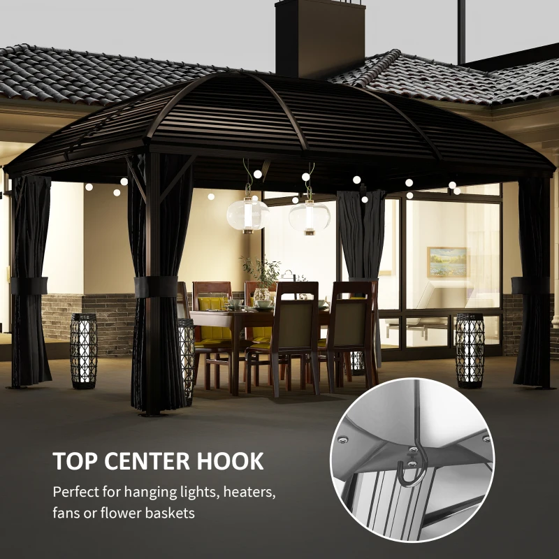 Outsunny 3 x 4m Hardtop Gazebo Canopy with Metal Roof, Aluminium Gazebo Permanent Pavilion with Netting and Curtains, Dark Grey