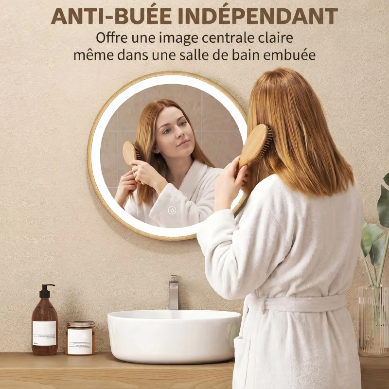 HOMCOM Miroir salle de bain avec éclairage LED rond 40 cm, miroir lumineux mural à 3 températures de couleur, dimmable, doré