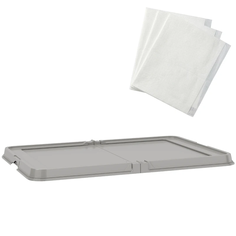 PawHut Inodoro para Perros Plegable 86x62 cm Bandeja Sanitaria Perros Entrenamiento 3 Almohadillas Pies Antideslizantes Gris