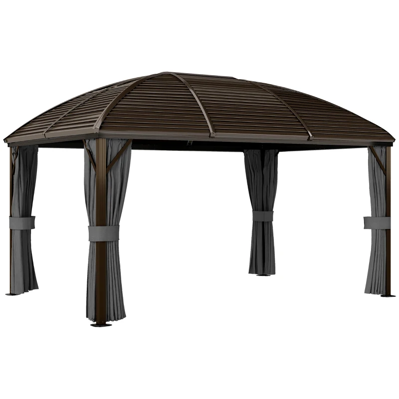 Outsunny 3 x 4m Hardtop Gazebo Canopy with Metal Roof, Aluminium Gazebo Permanent Pavilion with Netting and Curtains, Dark Grey