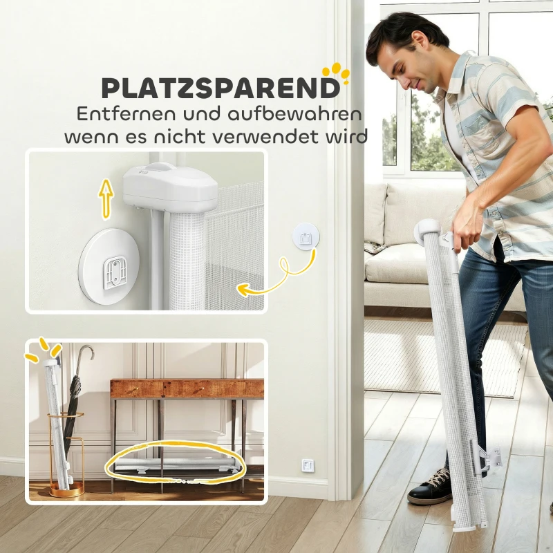 PawHut Treppenschutzgitter Türschutzgitter Ausziehbar 0-140 cm mit Einhandbedienung für Haustiere für Treppen Türen Weiß