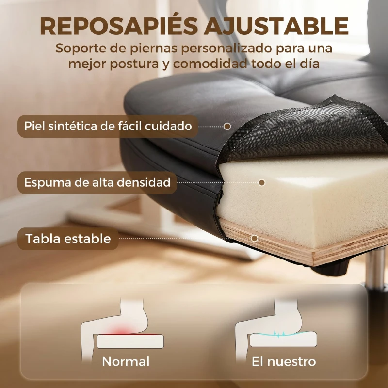 HOMCOM Silla de Dibujo Silla de Escritorio Ergonómica Giratoria con Altura y Reposapiés Ajustable Negro
