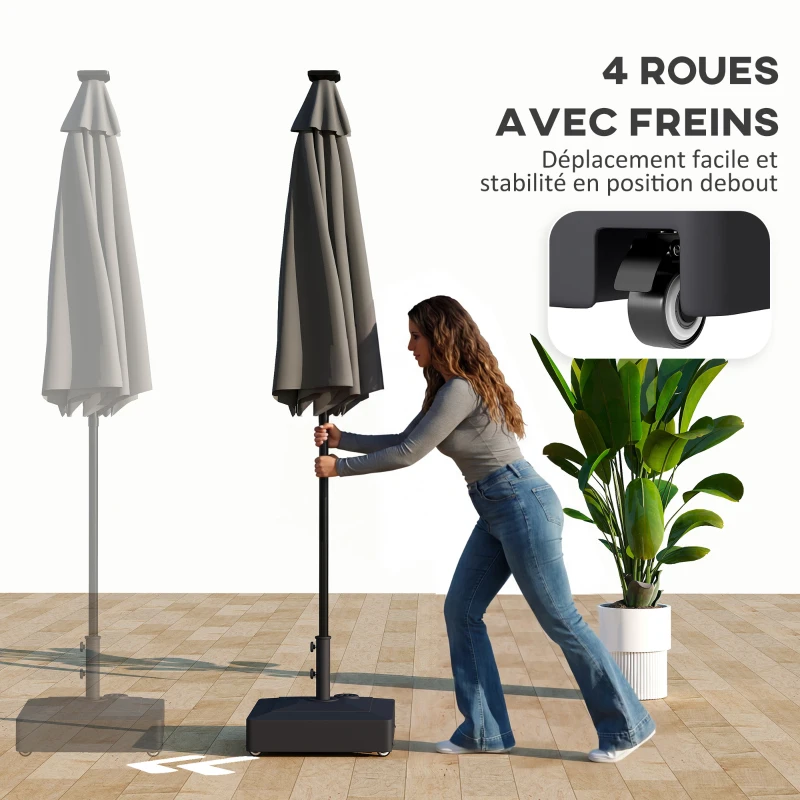 Outsunny Pied de parasol Carrée, socle parasol extérieur Remplissable jusqu'à 61 kg Sable ou 40 kg Eau, 54,5 x 54,5 x 40 cm, noir