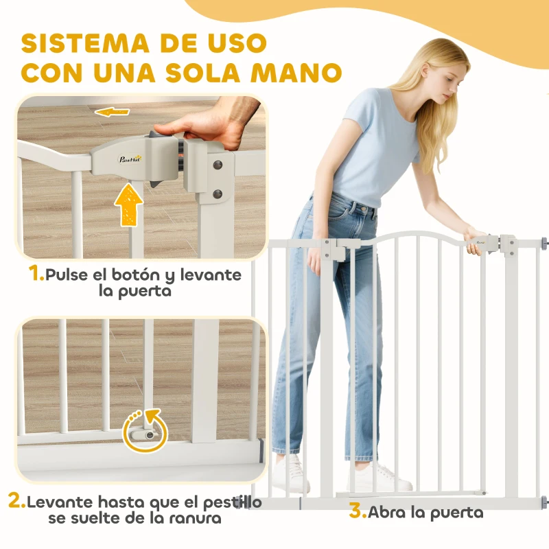 PawHut Barrera de Seguridad para Perros 74-94 cm con Extensión Montaje a Presión Doble Bloqueo para Puerta Escalera Blanco