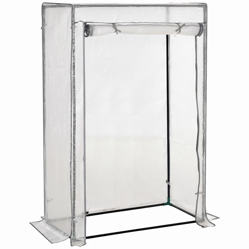 Outsunny Serre de jardin, serre de balcon, bâche renforcée PE, châssis en acier, porte zippée enroulable, 100 x 50 x 150 cm blanc