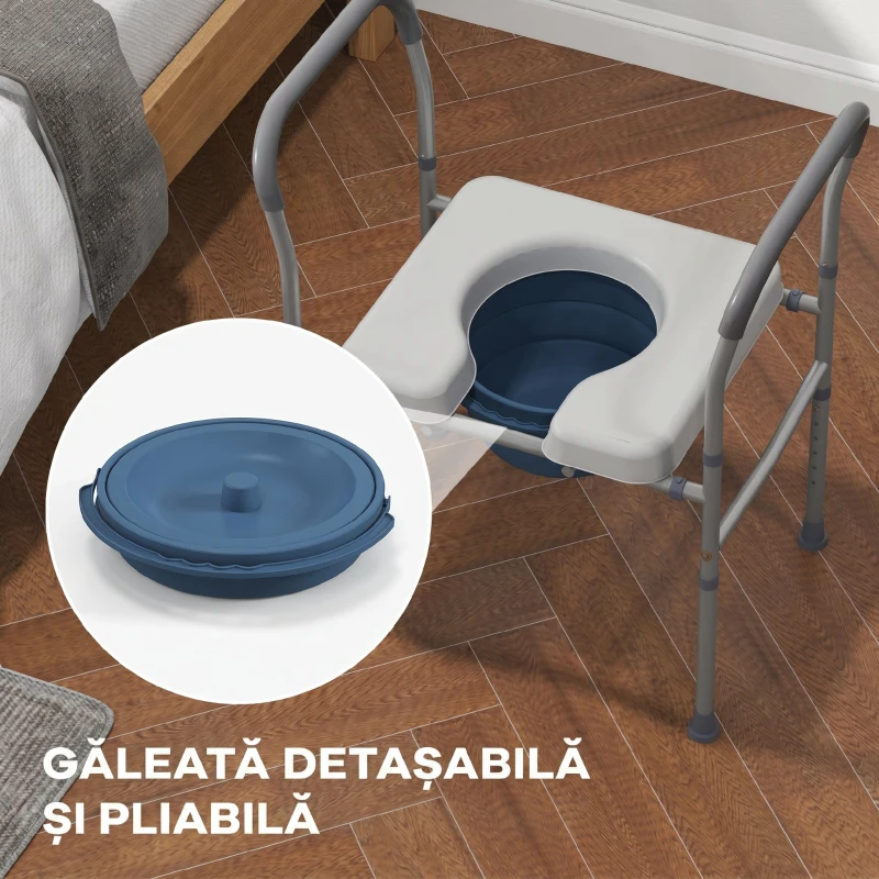HOMCOM Scaun comod WC pentru vârstnici și persoane cu dizabilități 4 în 1 reglabil pe înălțime, cu brațe capitonate, gri