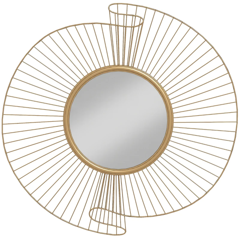 HOMCOM Miroir décoratif rond 60 cm avec fixation à 360°, décoration murale en métal moderne avec détails plissés, doré