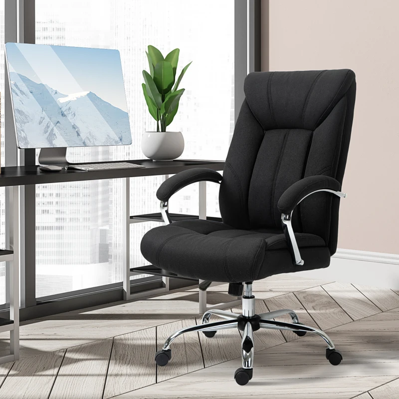 Vinsetto Fauteuil de bureau, chaise de bureau ergonomique, hauteur réglable, dossier haut, fonction de bascule, 65x78x118cm, noir