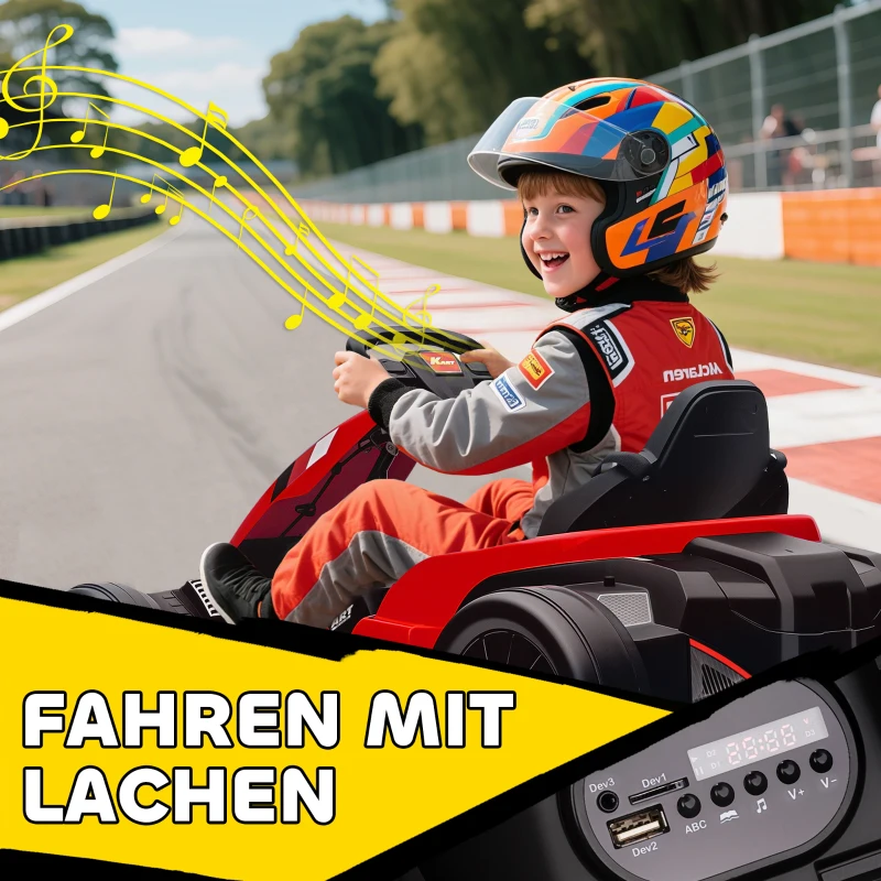 AIYAPLAY 24V Elektrisches Go-Kart, Drift-Modus, verstellbarer Sitz, 5-Punkt-Sicherheitsgurt, Musikfunktion, Hupe, 6-12 Jahre Rot