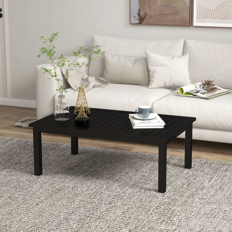 Outsunny Table basse rectangulaire plateau à lattes pour intérieur/extérieur en aluminium, 100 x60 x37 cm noir