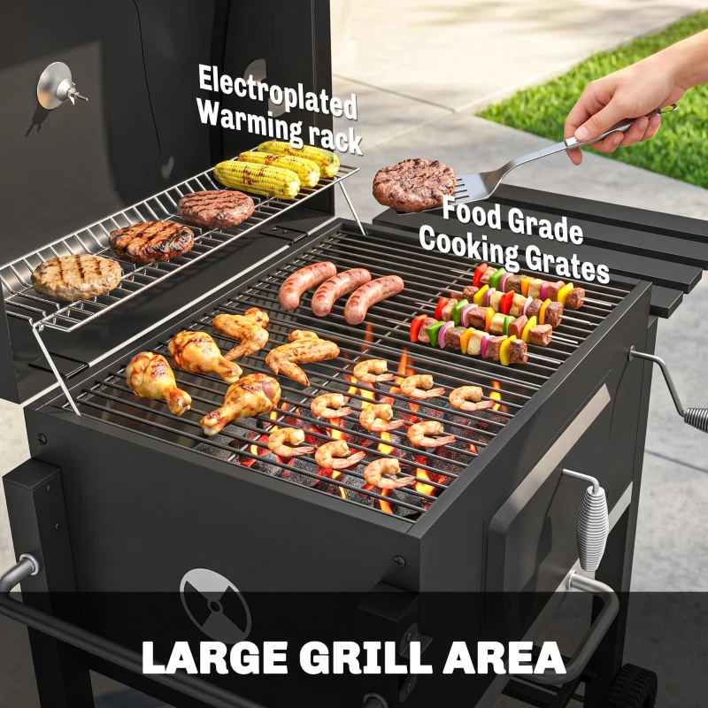 Outsunny Grill węglowy Smoker BBQ, 1 półka, 1 uchwyt na ręcznik, 2 ruszty, 113 x 65 x 108 cm, Czarny