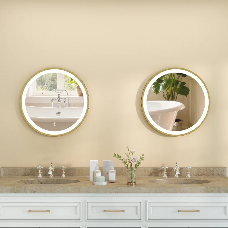 HOMCOM Miroir salle de bain avec éclairage LED rond 40 cm, miroir lumineux mural à 3 températures de couleur, dimmable, doré