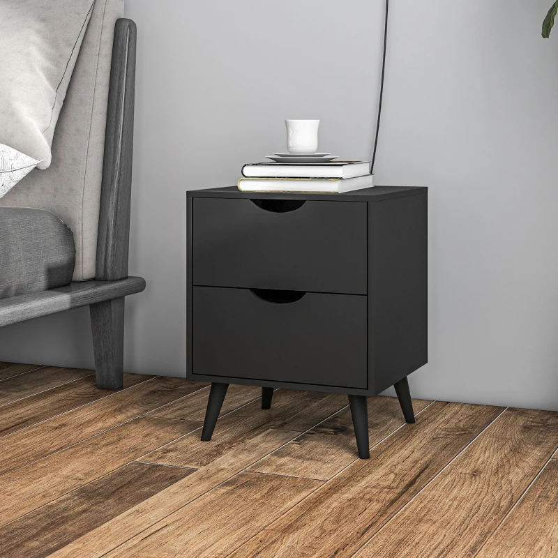 HOMCOM Table de chevet table de nuit avec 2 tiroirs, style scandinave pour chambre à coucher, salon, 40 x 35 x 50,5 cm, Noir