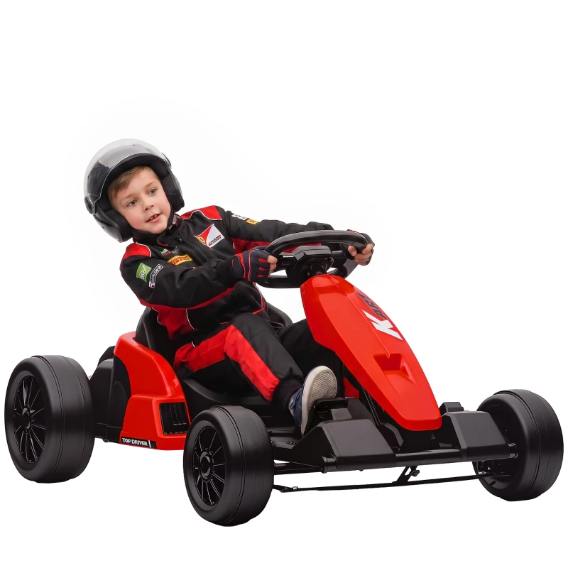 AIYAPLAY 24V Elektrisches Go-Kart, Drift-Modus, verstellbarer Sitz, 5-Punkt-Sicherheitsgurt, Musikfunktion, Hupe, 6-12 Jahre Rot
