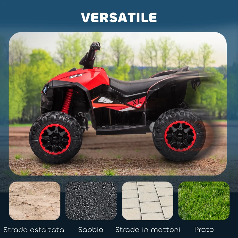 HOMCOM Quad Elettrico per Bambini 12V, 2 Velocità, Ruote Larghe con Clacson e Fari LED, Età 3-5 Anni, Rosso