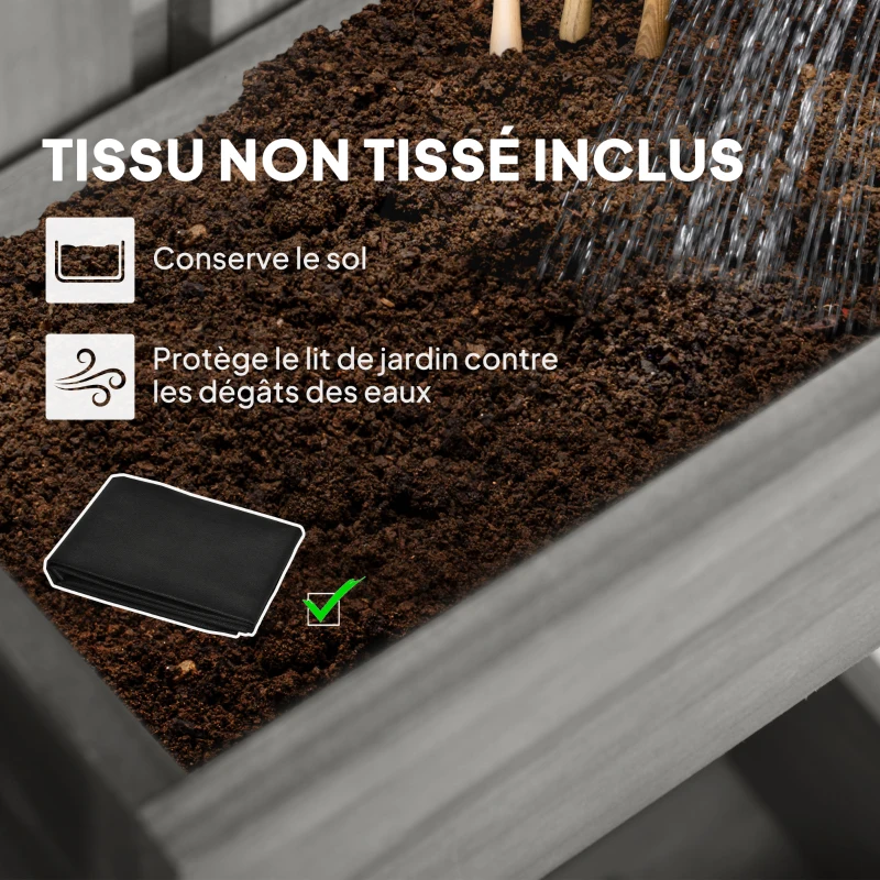 Outsunny Jardinière murale potager avec 3 bacs en bois massif amovibles, tissu non tissé, 60 x 16 x 80 cm gris