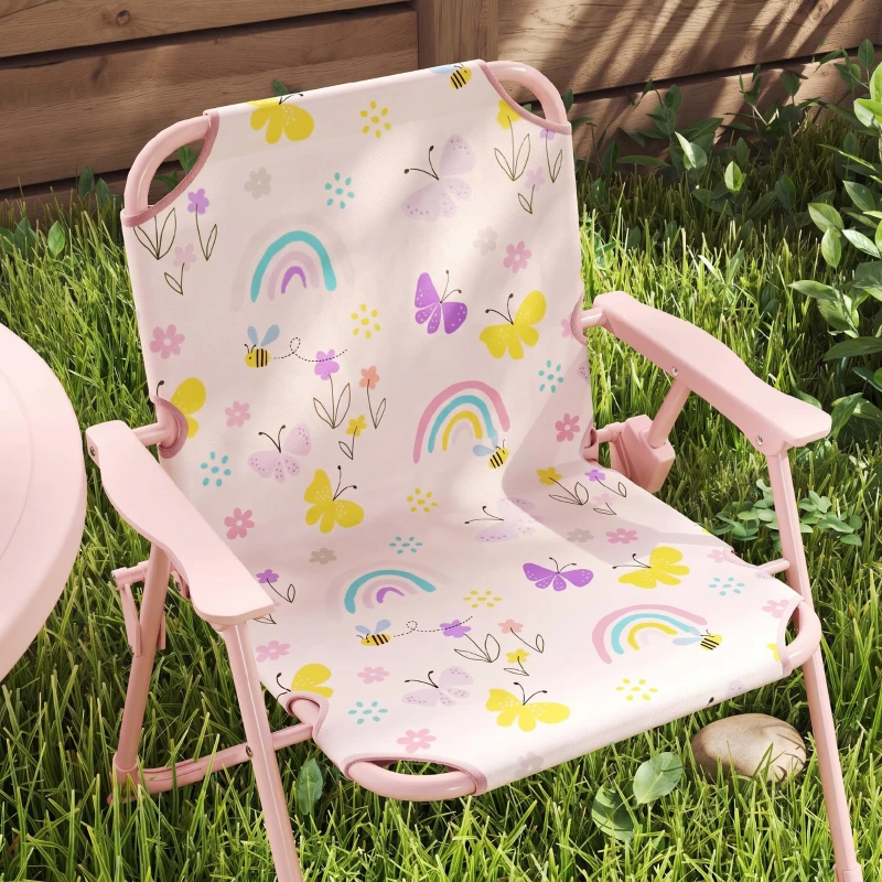 AIYAPLAY Set de Grădină pentru Copii 2-5 Ani cu Măsuță Rotundă, 2 Scaune Pliabile și o Umbrelă, Roz