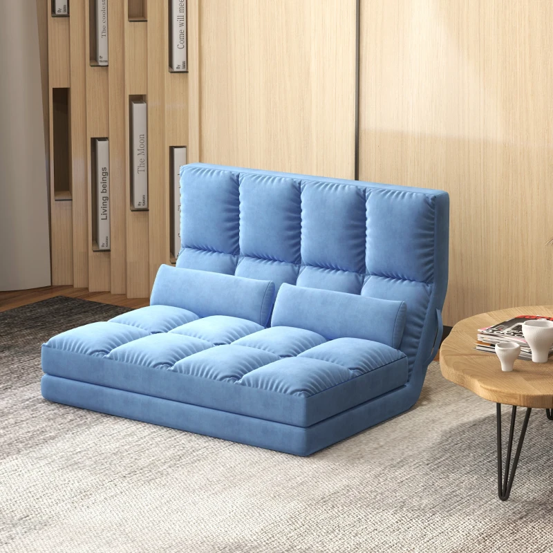HOMCOM Chauffeuse matelas d'appoint pliant convertible - inclinaison dossier réglable 14 positions - 2 coussins inclus, bleu