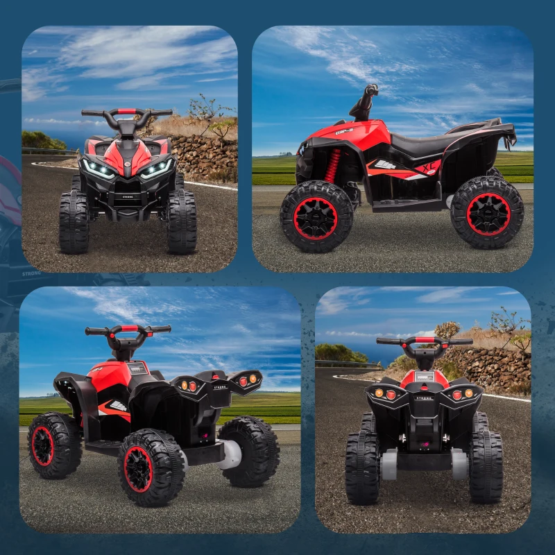 HOMCOM Quad Elettrico per Bambini 12V, 2 Velocità, Ruote Larghe con Clacson e Fari LED, Età 3-5 Anni, Rosso