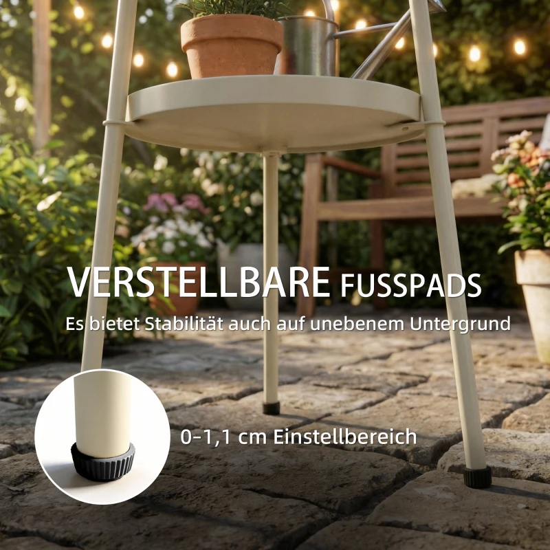 Outsunny Beistelltisch Ø36 cm, Balkontisch aus Metall, Esstisch Outdoor, rund Terrassentisch für Garten Terrasse Balkon Cremeweiß